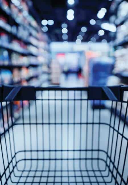A point of view shot from inside a shopping cart